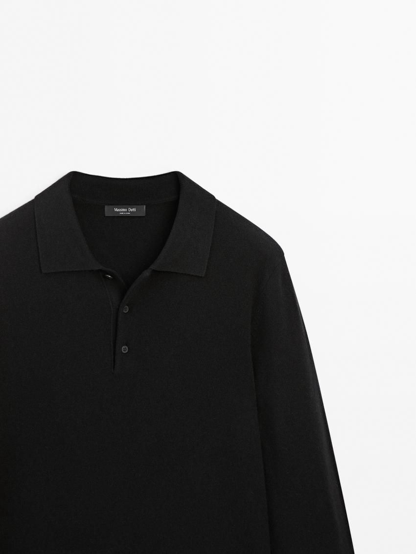 Massimo Dutti Wool Blend Polo Collar Men Sweater Black | US-LM4819350