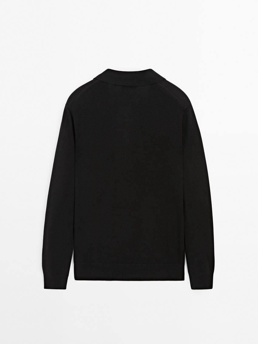 Massimo Dutti Wool Blend Polo Collar Men Sweater Black | US-LM4819350