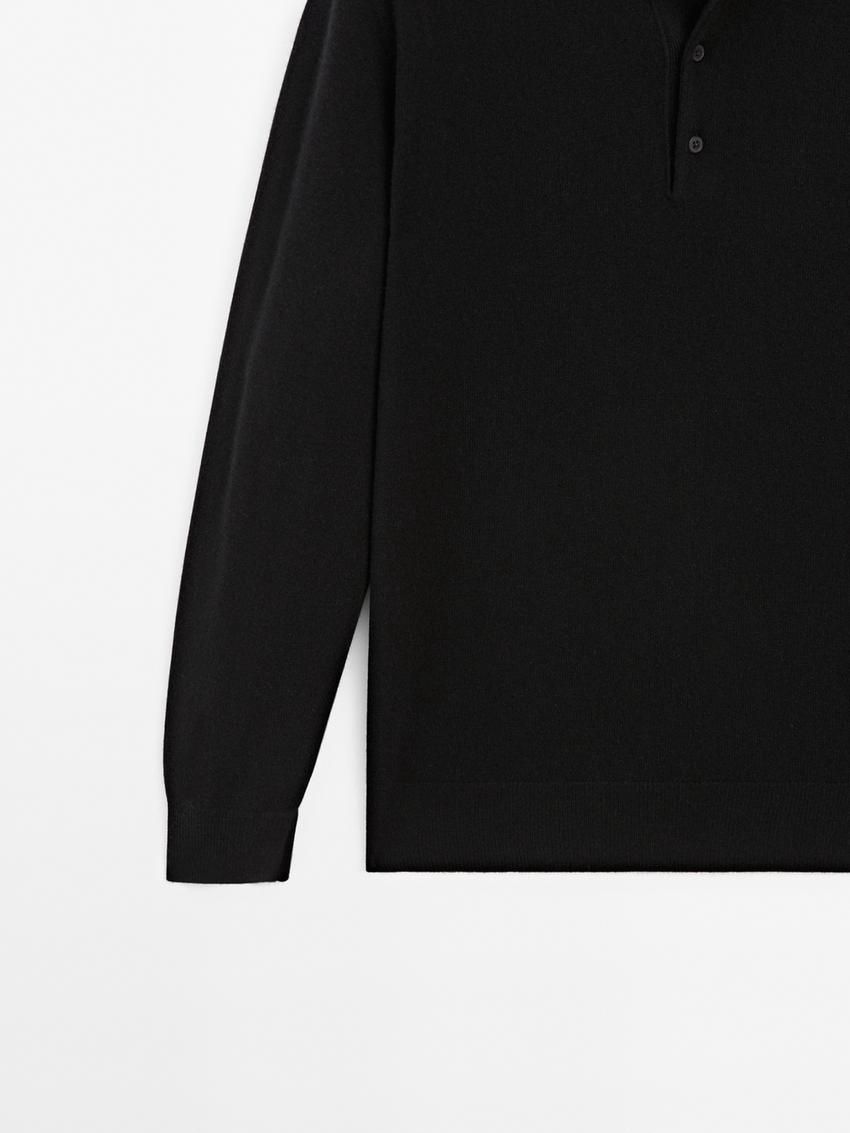 Massimo Dutti Wool Blend Polo Collar Men Sweater Black | US-LM4819350