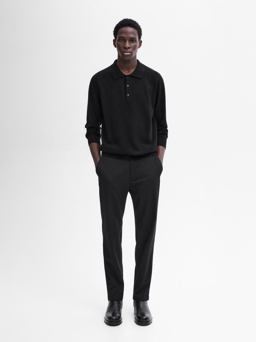 Massimo Dutti Wool Blend Polo Collar Men Sweater Black | US-LM4819350