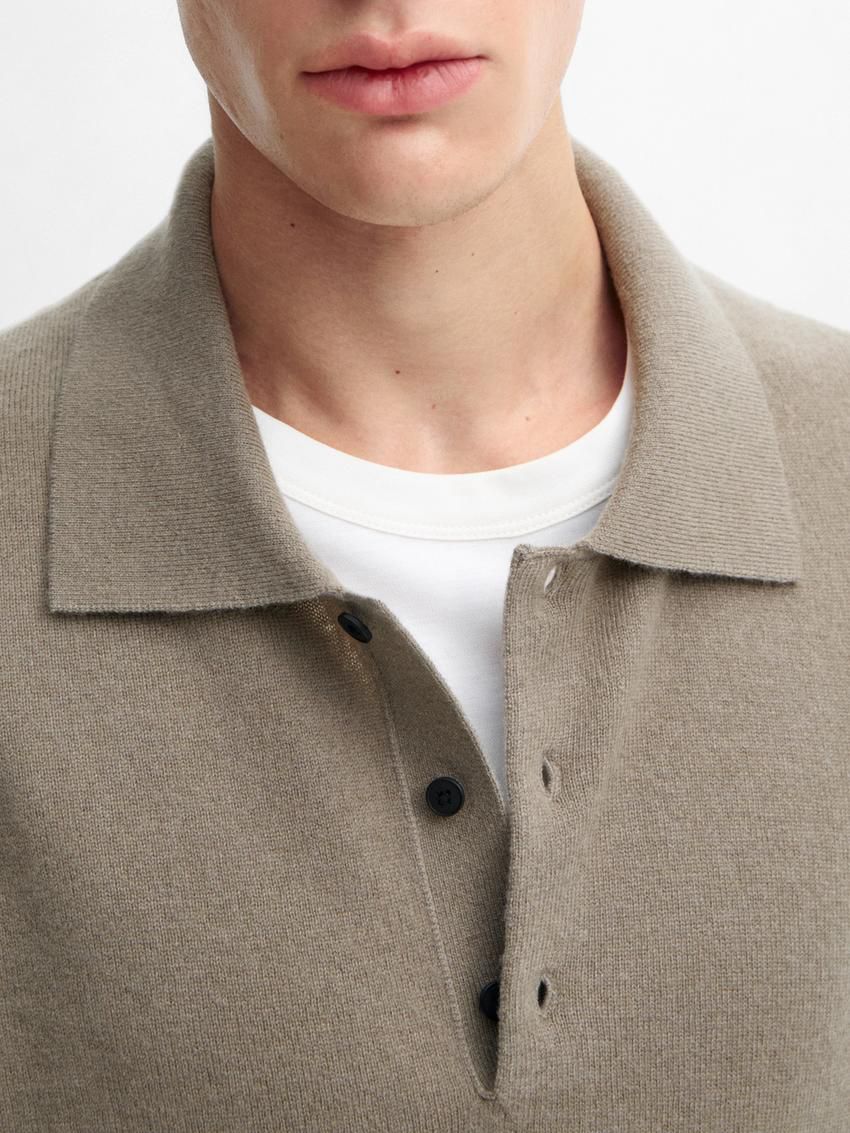 Massimo Dutti Wool Blend Polo Collar Men Sweater Khaki | US-JG8750123