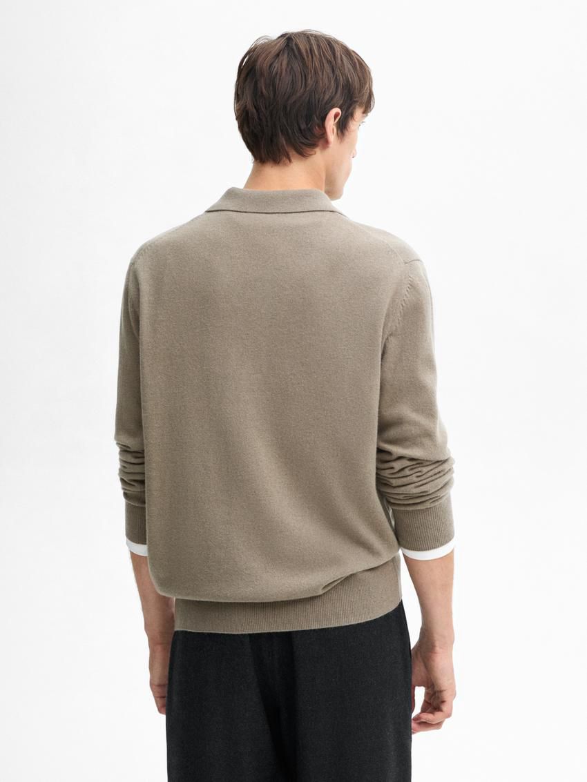 Massimo Dutti Wool Blend Polo Collar Men Sweater Khaki | US-JG8750123