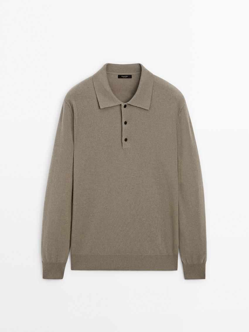 Massimo Dutti Wool Blend Polo Collar Men Sweater Khaki | US-JG8750123