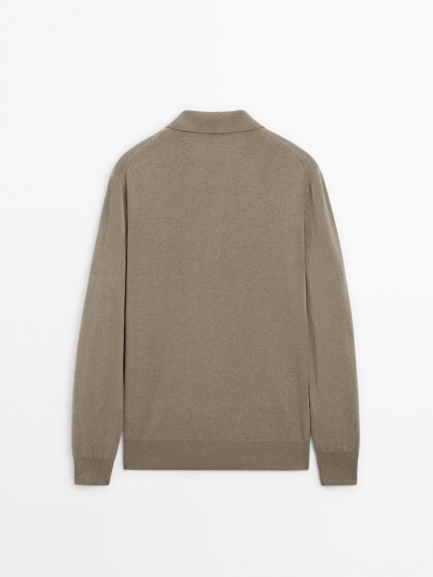 Massimo Dutti Wool Blend Polo Collar Men Sweater Khaki | US-JG8750123