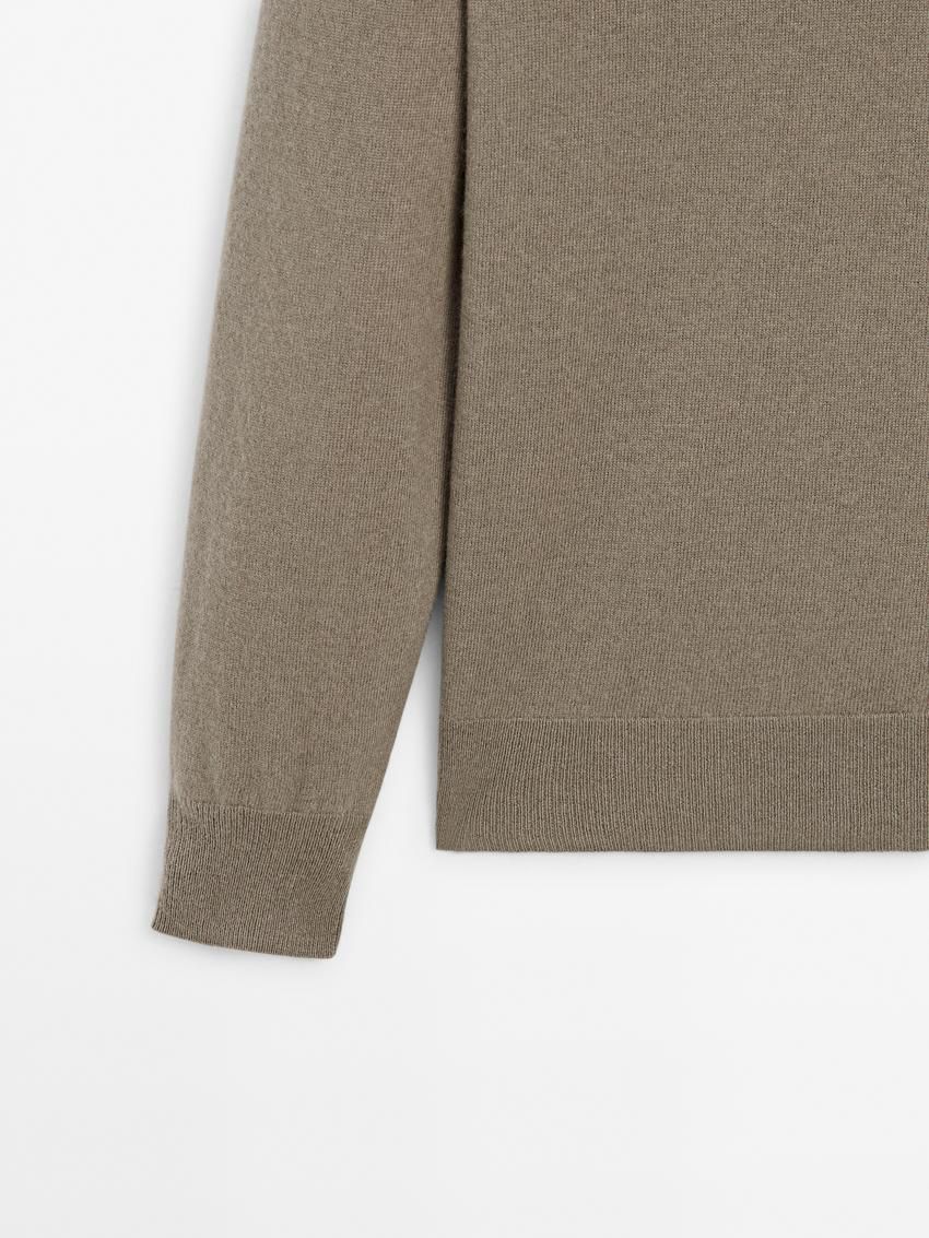 Massimo Dutti Wool Blend Polo Collar Men Sweater Khaki | US-JG8750123