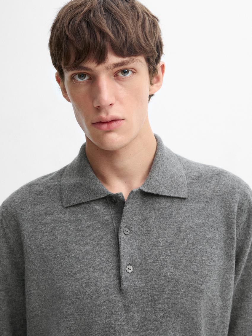 Massimo Dutti Wool Blend Polo Collar Men Sweater Grey | US-XL0416927