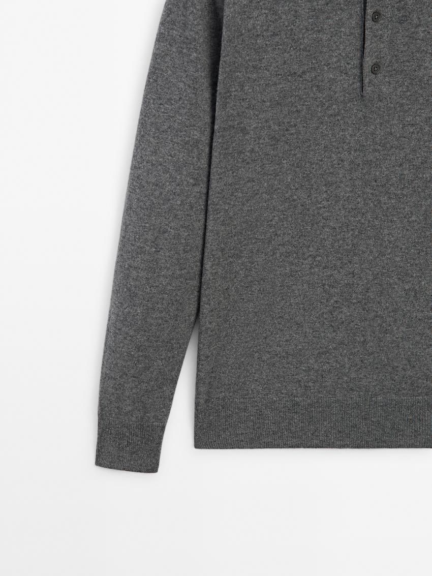 Massimo Dutti Wool Blend Polo Collar Men Sweater Grey | US-XL0416927