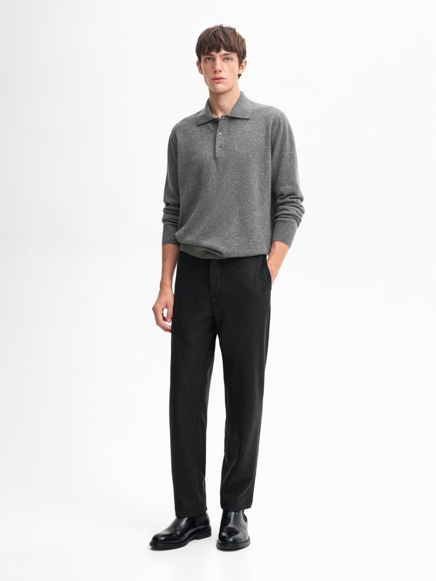 Massimo Dutti Wool Blend Polo Collar Men Sweater Grey | US-XL0416927