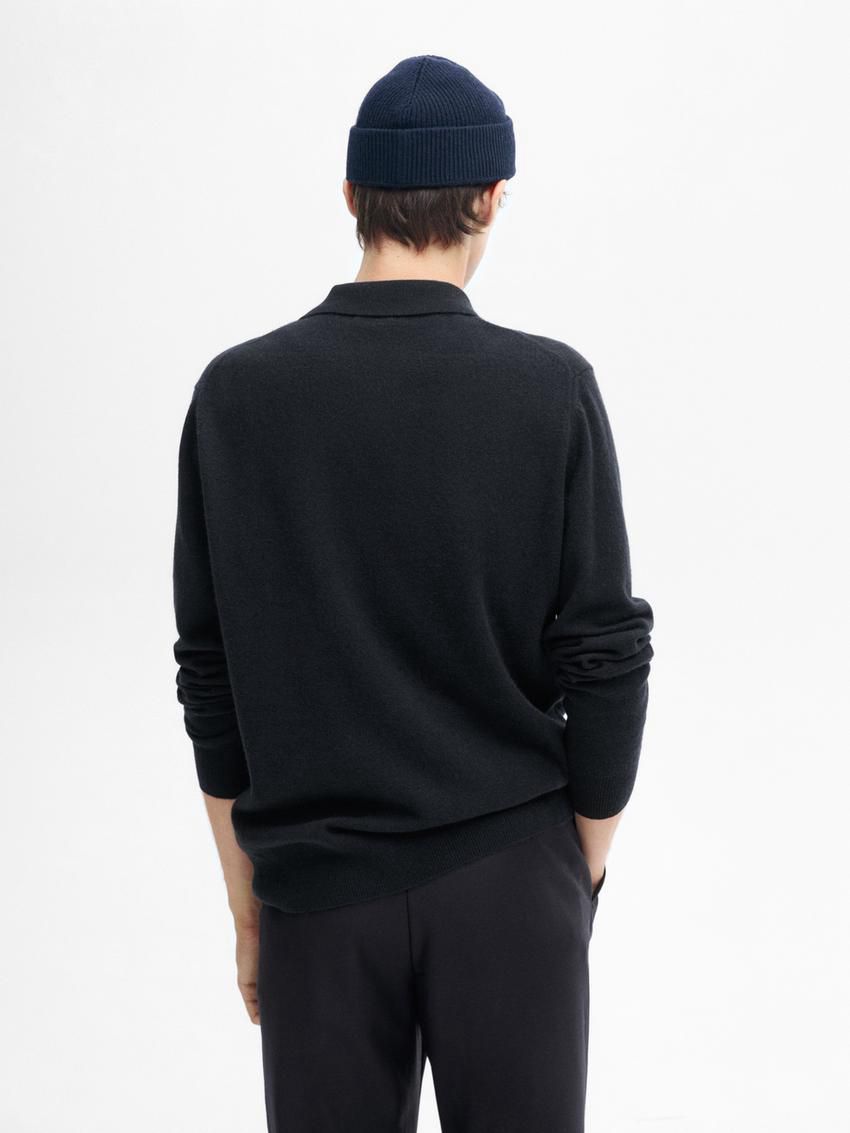 Massimo Dutti Wool Blend Polo Collar Men Sweater Navy | US-BR0186543