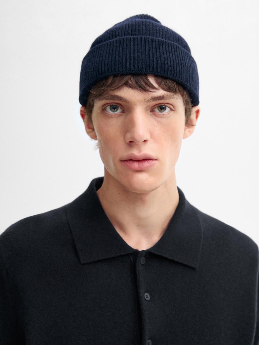 Massimo Dutti Wool Blend Polo Collar Men Sweater Navy | US-BR0186543