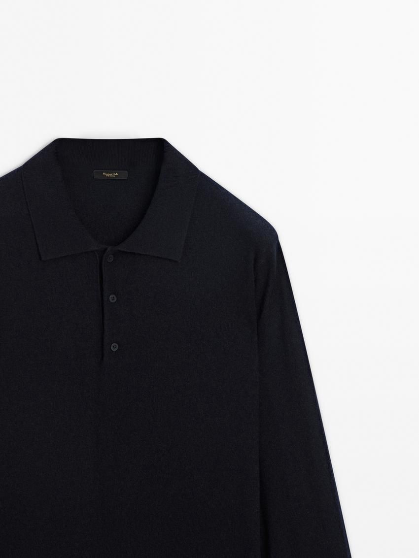 Massimo Dutti Wool Blend Polo Collar Men Sweater Navy | US-BR0186543
