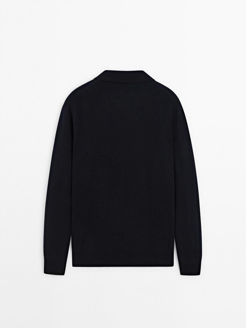 Massimo Dutti Wool Blend Polo Collar Men Sweater Navy | US-BR0186543