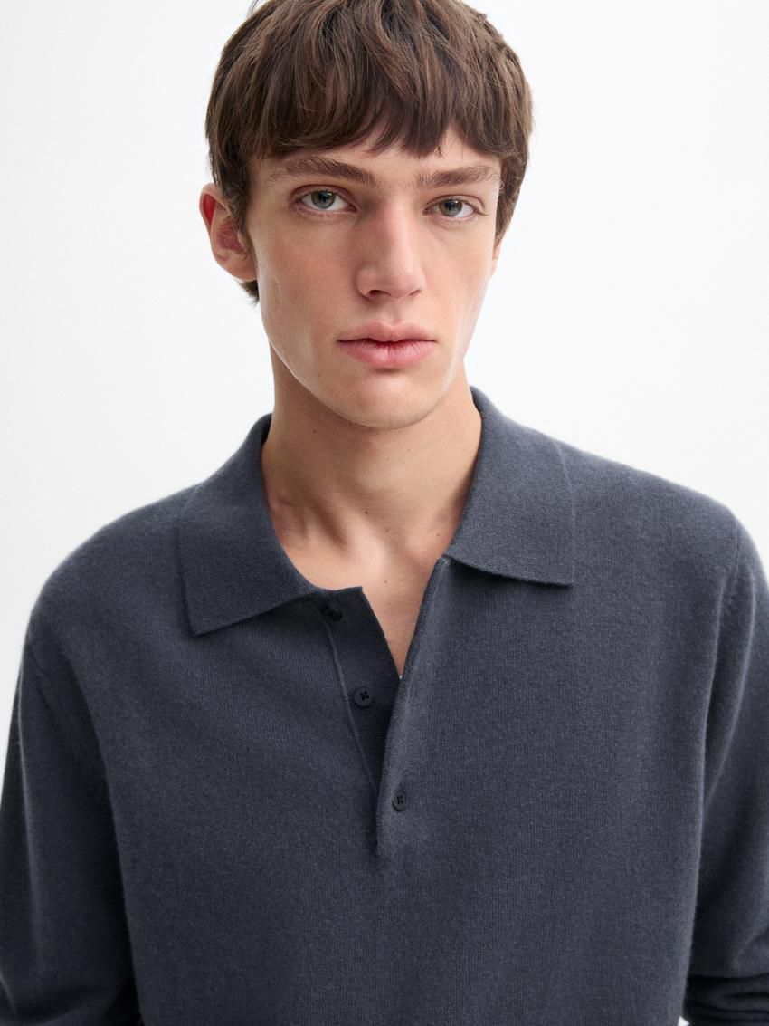 Massimo Dutti Wool Blend Polo Collar Men Sweater Dark Blue | US-EI8963024