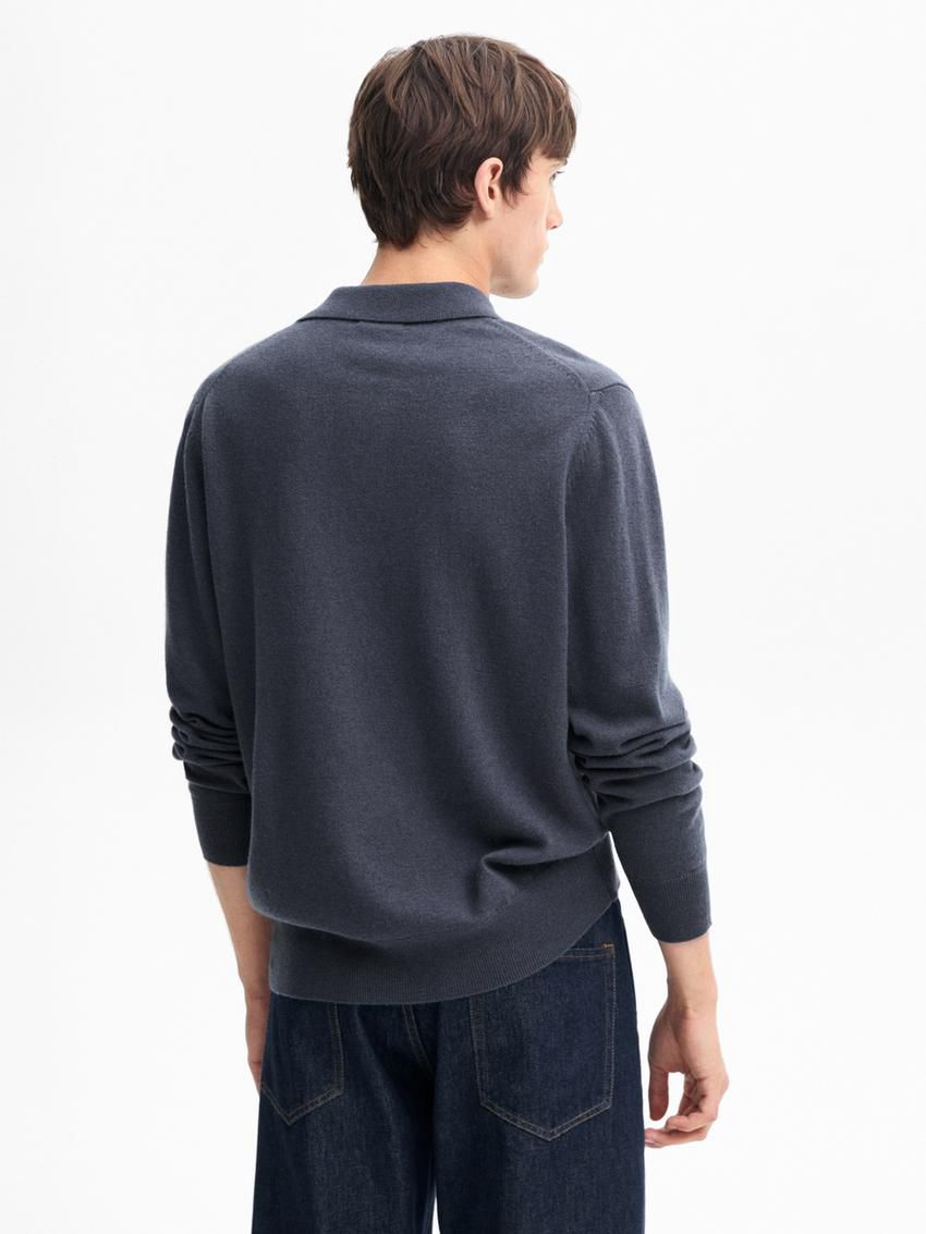Massimo Dutti Wool Blend Polo Collar Men Sweater Dark Blue | US-EI8963024