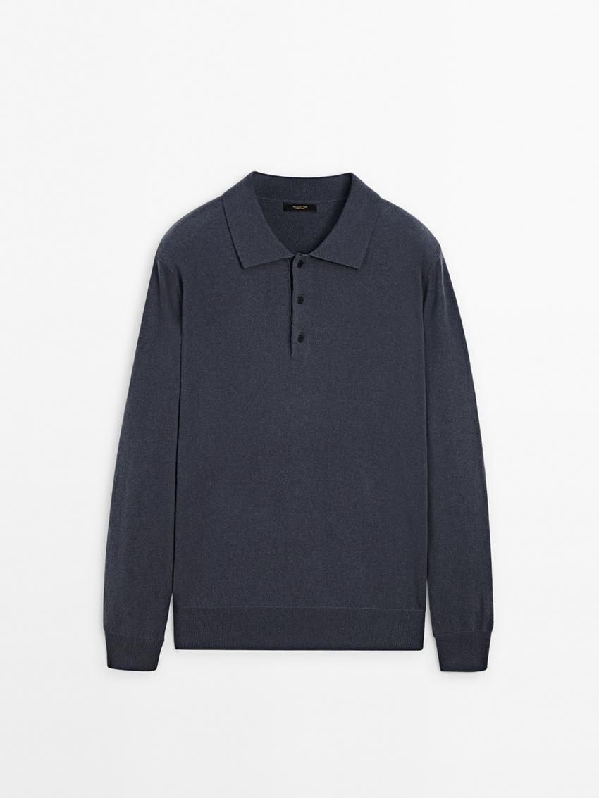 Massimo Dutti Wool Blend Polo Collar Men Sweater Dark Blue | US-EI8963024