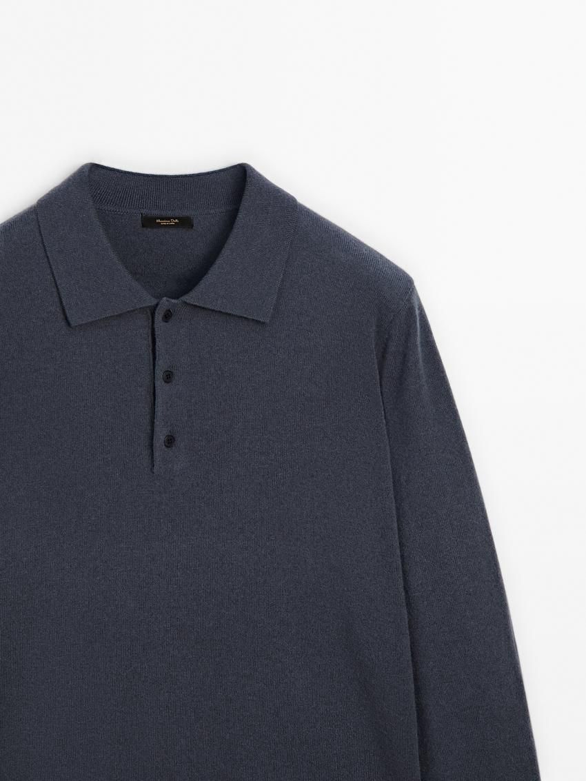 Massimo Dutti Wool Blend Polo Collar Men Sweater Dark Blue | US-EI8963024