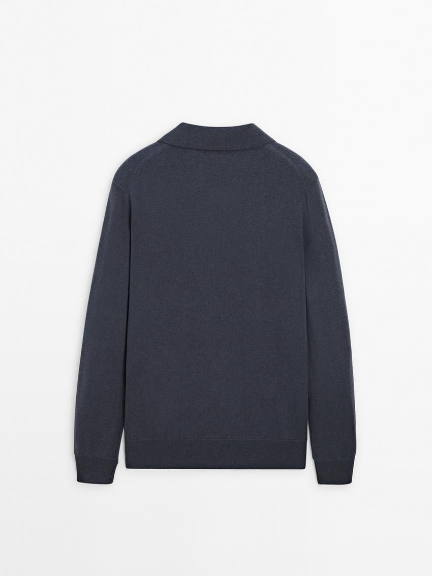 Massimo Dutti Wool Blend Polo Collar Men Sweater Dark Blue | US-EI8963024