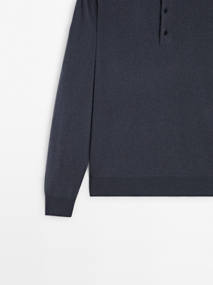 Massimo Dutti Wool Blend Polo Collar Men Sweater Dark Blue | US-EI8963024