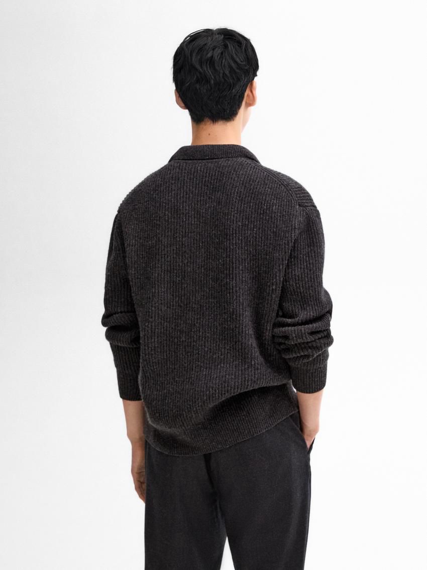 Massimo Dutti Wool Blend Polo Collar Men Cardigan Dark Grey | US-AG9860713