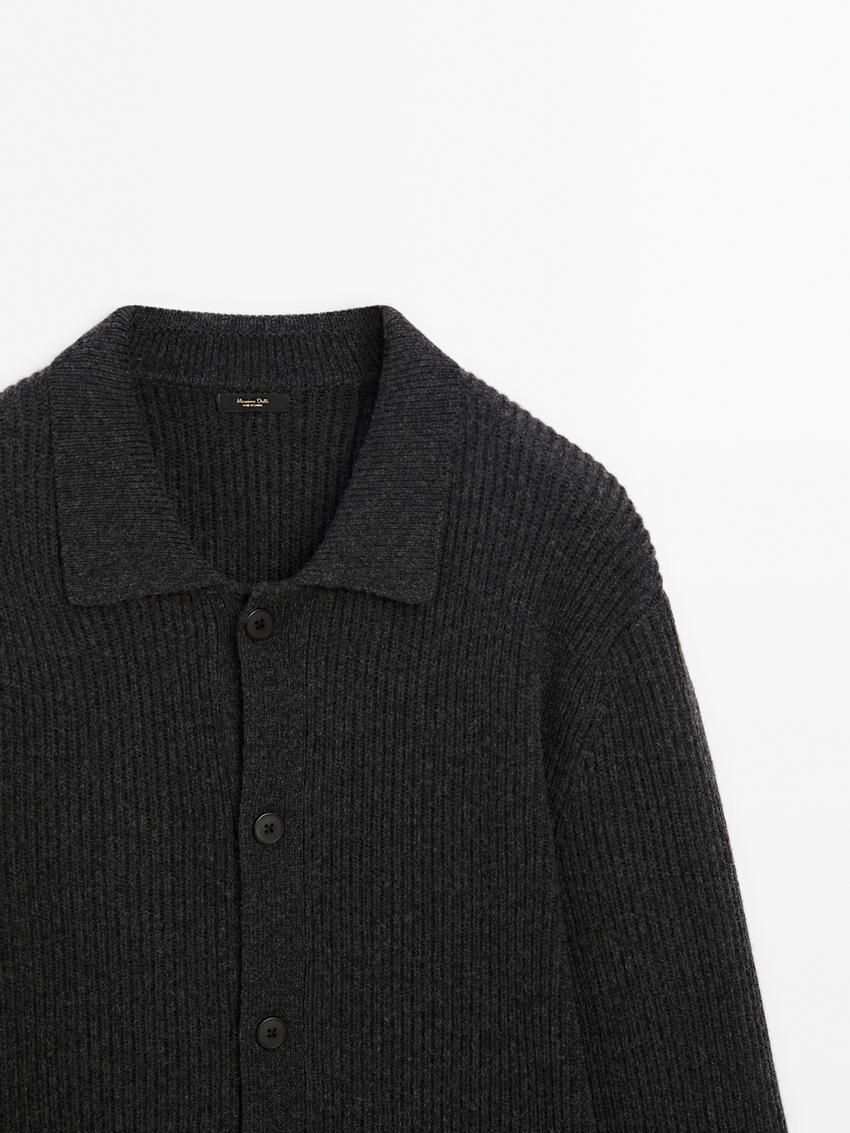 Massimo Dutti Wool Blend Polo Collar Men Cardigan Dark Grey | US-AG9860713