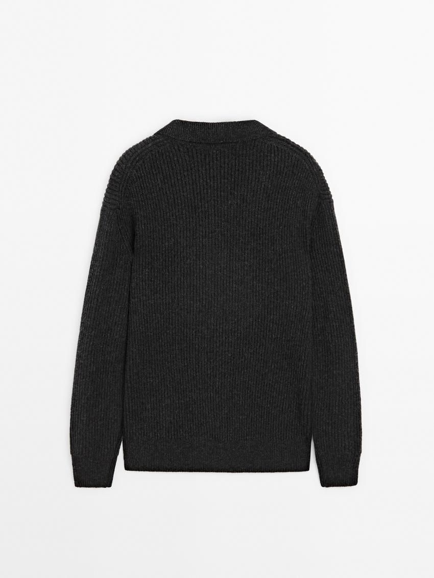 Massimo Dutti Wool Blend Polo Collar Men Cardigan Dark Grey | US-AG9860713