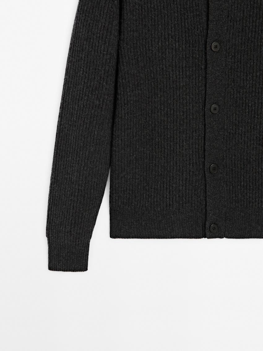 Massimo Dutti Wool Blend Polo Collar Men Cardigan Dark Grey | US-AG9860713