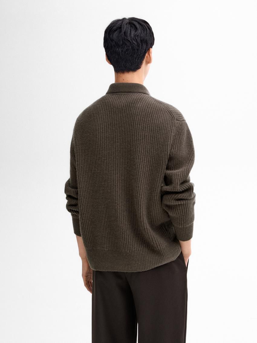 Massimo Dutti Wool Blend Polo Collar Men Cardigan Dark Brown | US-VJ0167982