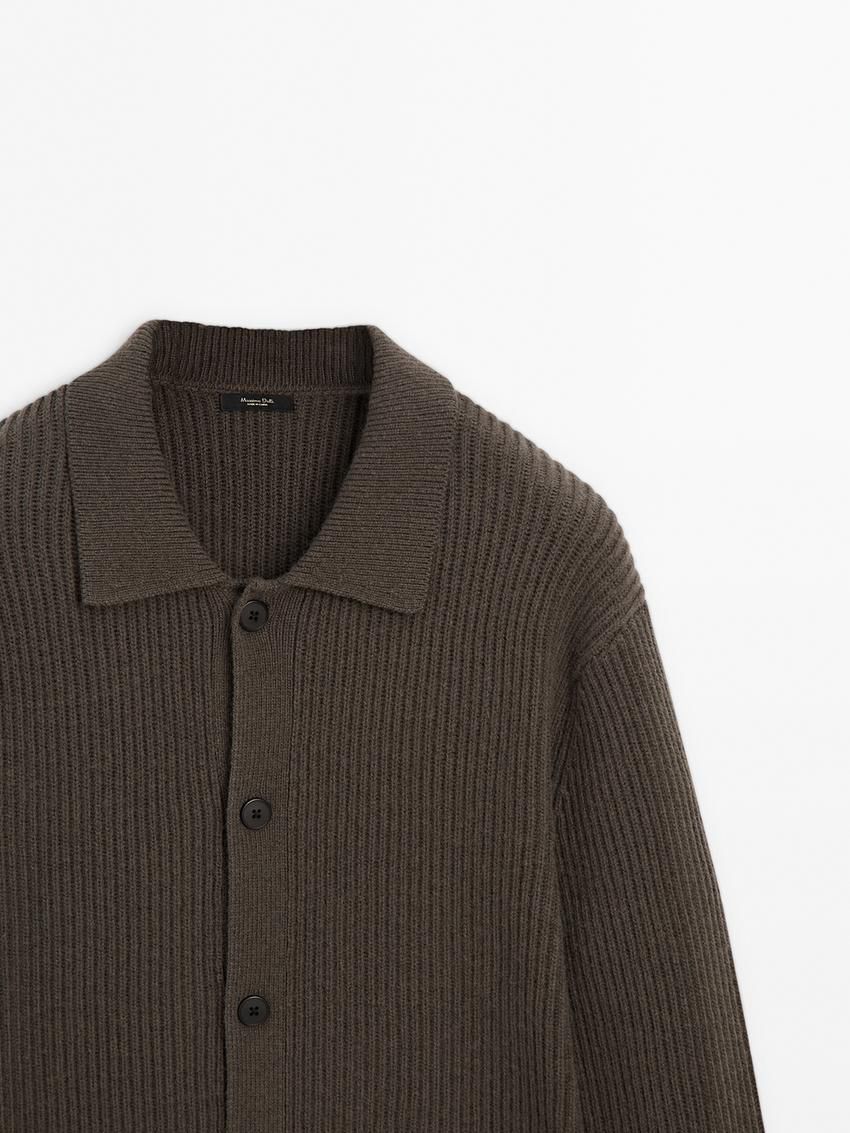 Massimo Dutti Wool Blend Polo Collar Men Cardigan Dark Brown | US-VJ0167982