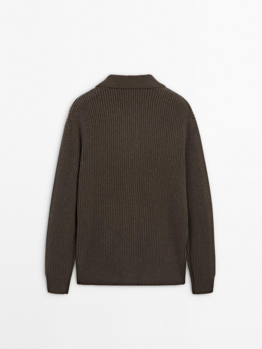Massimo Dutti Wool Blend Polo Collar Men Cardigan Dark Brown | US-VJ0167982
