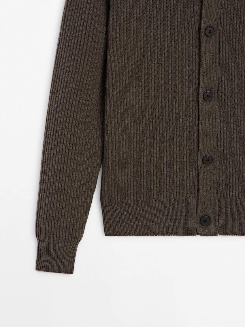 Massimo Dutti Wool Blend Polo Collar Men Cardigan Dark Brown | US-VJ0167982