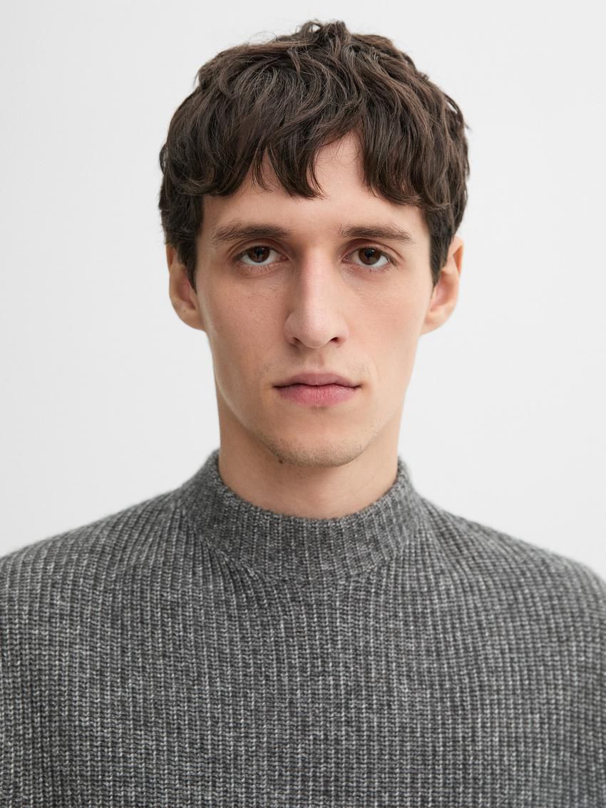 Massimo Dutti Wool Blend Ribbed Knit Men Sweater Grey | US-BI6840739