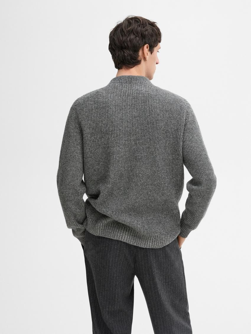 Massimo Dutti Wool Blend Ribbed Knit Men Sweater Grey | US-BI6840739