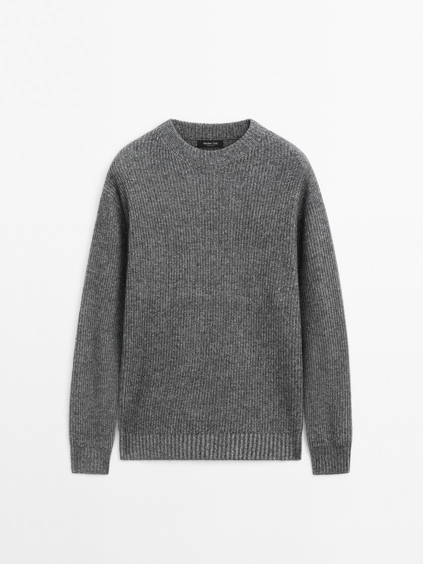 Massimo Dutti Wool Blend Ribbed Knit Men Sweater Grey | US-BI6840739