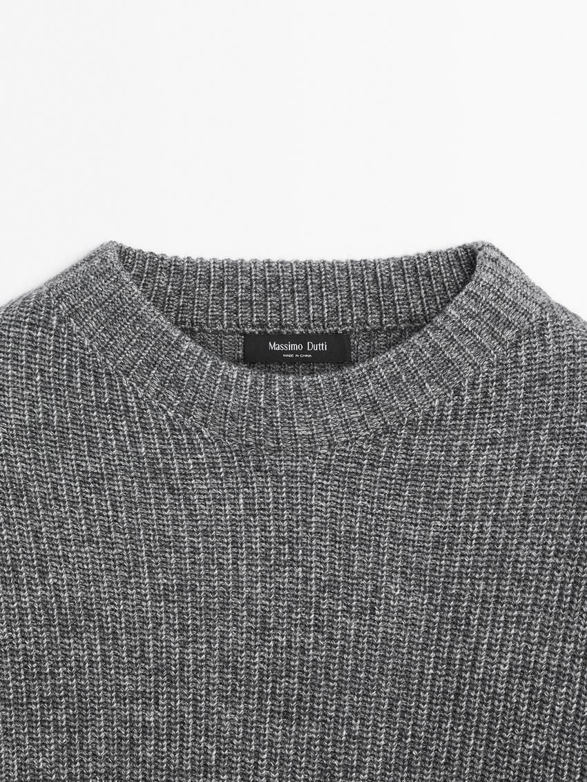 Massimo Dutti Wool Blend Ribbed Knit Men Sweater Grey | US-BI6840739