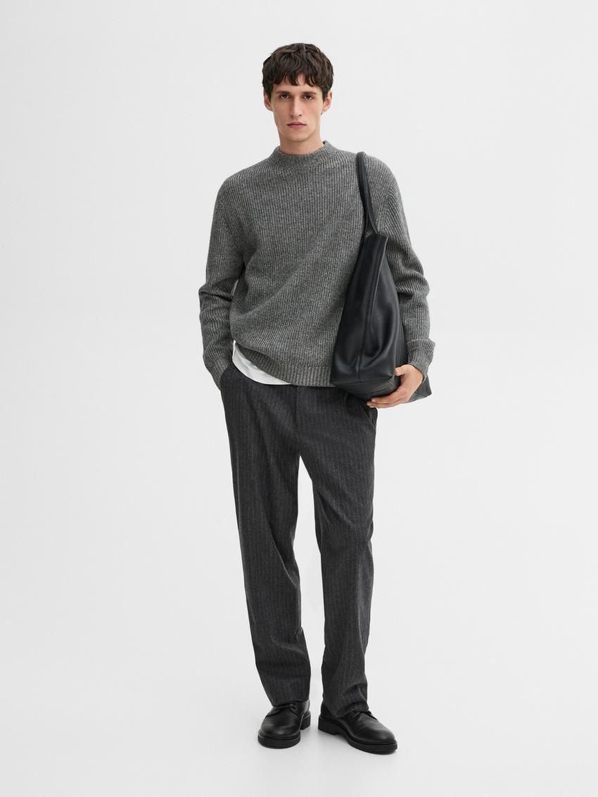 Massimo Dutti Wool Blend Ribbed Knit Men Sweater Grey | US-BI6840739
