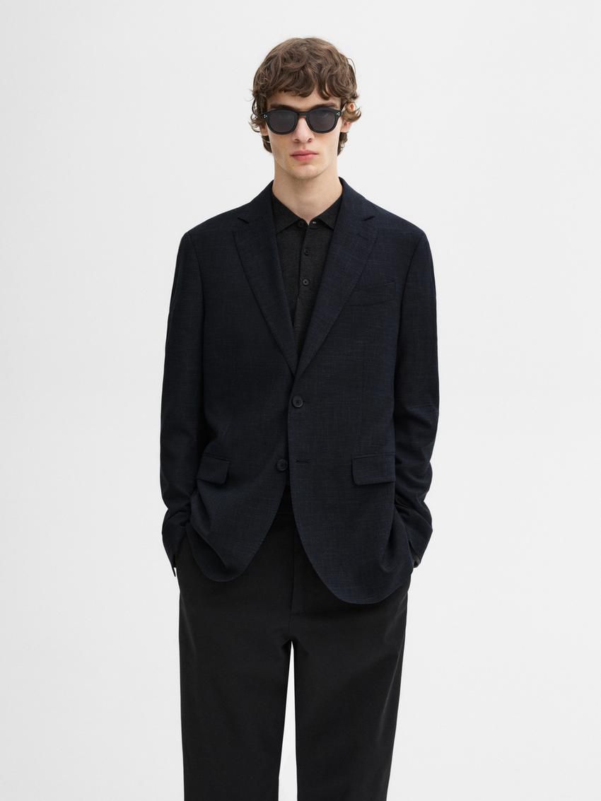 Massimo Dutti Wool Blend Smart Men Blazer Navy | US-ML5078964