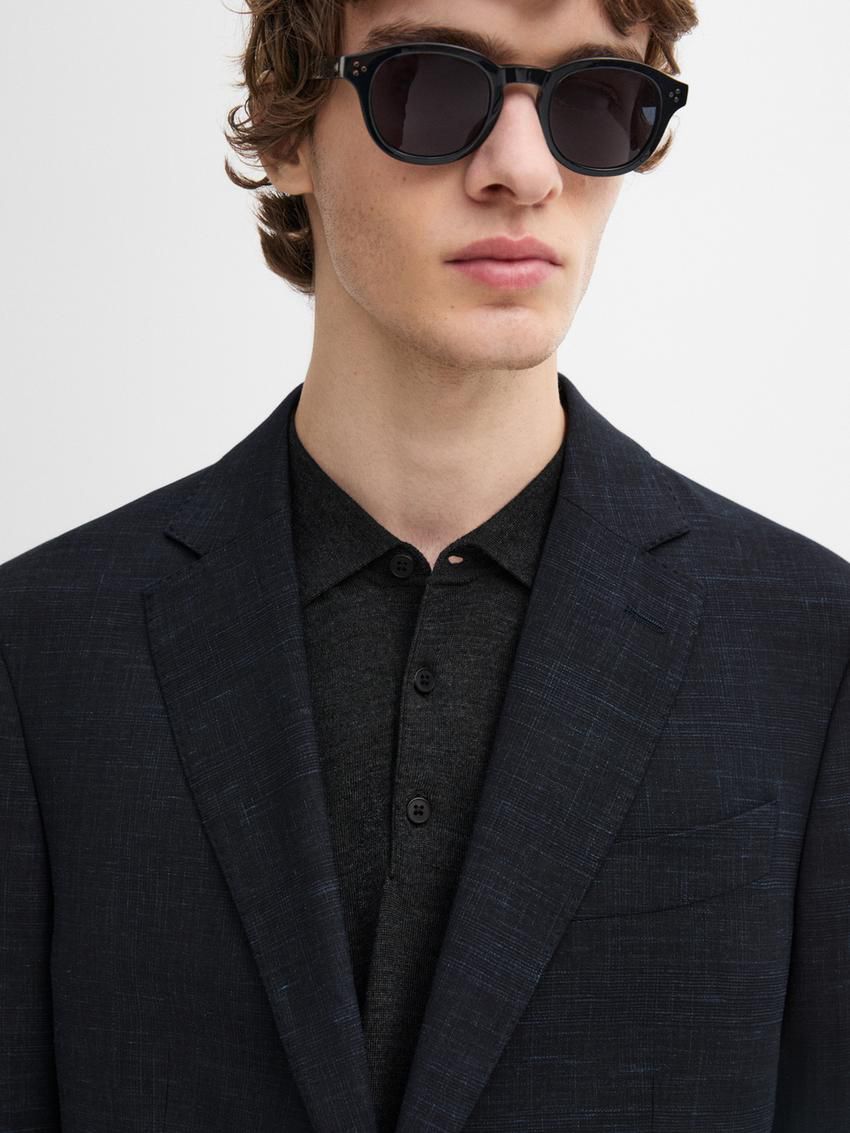 Massimo Dutti Wool Blend Smart Men Blazer Navy | US-ML5078964