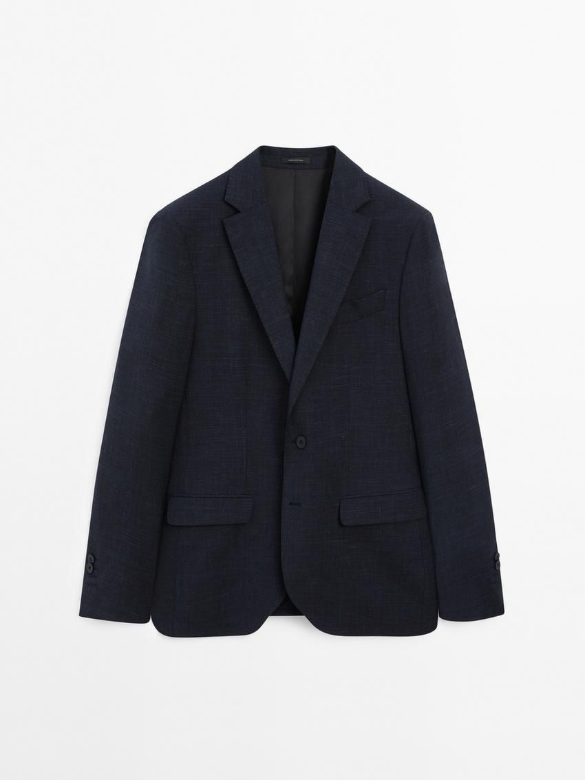 Massimo Dutti Wool Blend Smart Men Blazer Navy | US-ML5078964