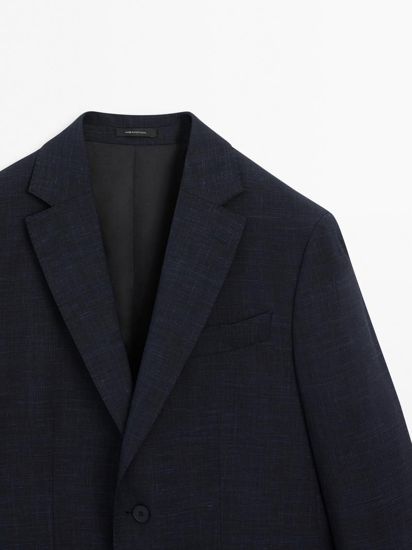 Massimo Dutti Wool Blend Smart Men Blazer Navy | US-ML5078964
