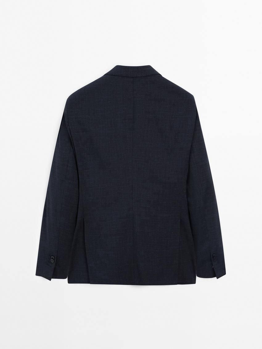 Massimo Dutti Wool Blend Smart Men Blazer Navy | US-ML5078964