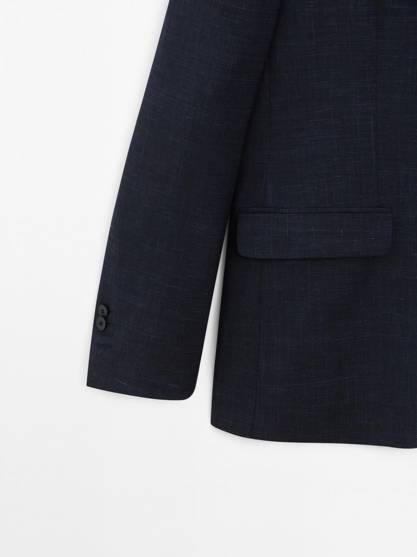 Massimo Dutti Wool Blend Smart Men Blazer Navy | US-ML5078964