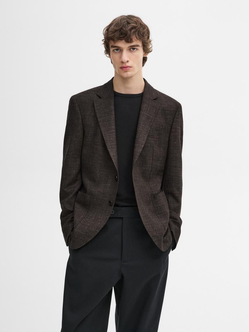 Massimo Dutti Wool Blend Smart Men Blazer Dark Brown | US-YO0475283