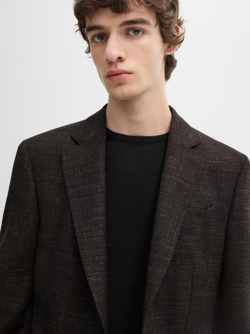 Massimo Dutti Wool Blend Smart Men Blazer Dark Brown | US-YO0475283