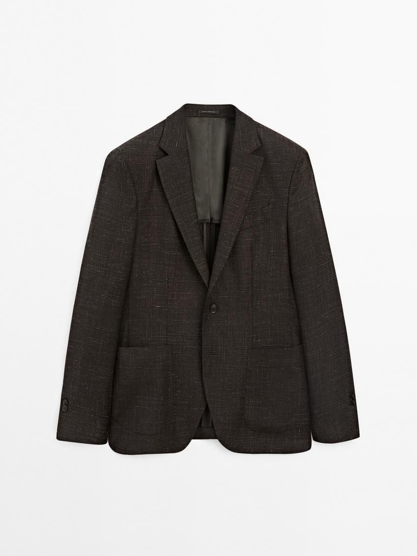 Massimo Dutti Wool Blend Smart Men Blazer Dark Brown | US-YO0475283
