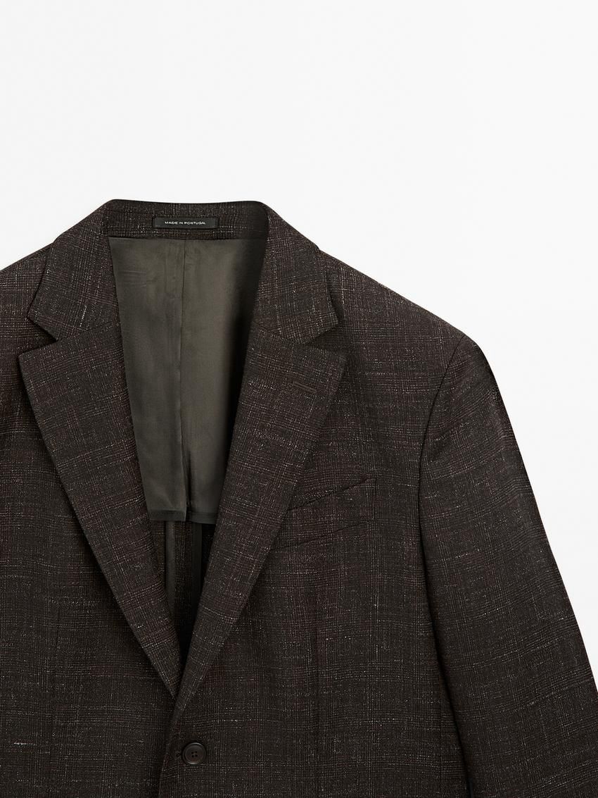 Massimo Dutti Wool Blend Smart Men Blazer Dark Brown | US-YO0475283