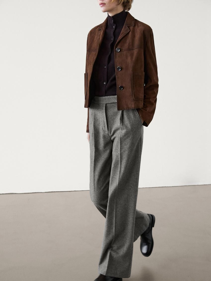 Massimo Dutti Wool Blend Straight-leg Women Trousers Grey | US-GT6485907
