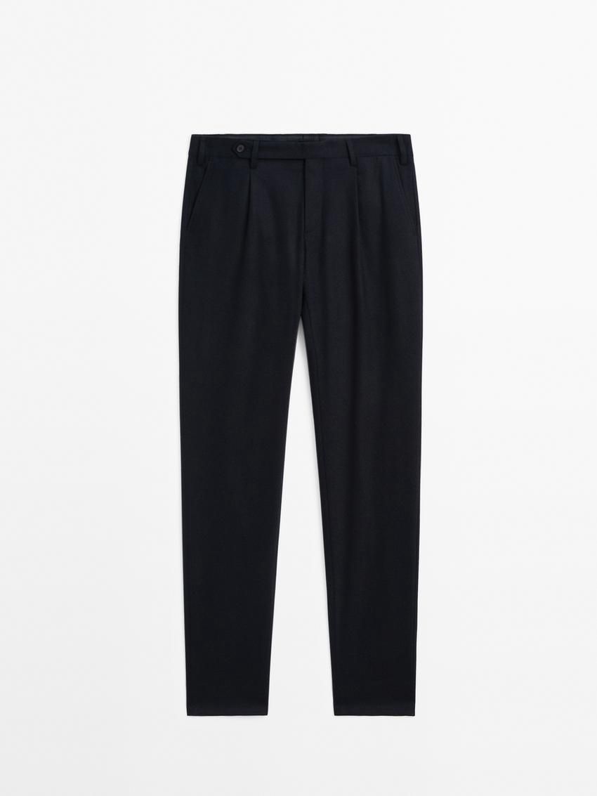 Massimo Dutti Wool Blend Suit Men Trousers Navy | US-HL8612579