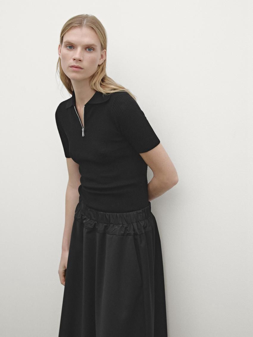 Massimo Dutti Wool Blend Technical Fabric Elasticated Women Skirts Black | US-FS5982164