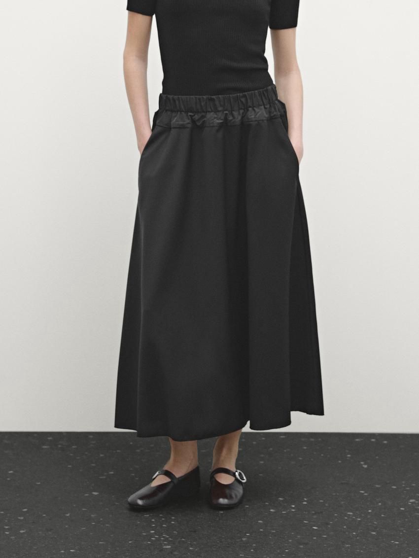 Massimo Dutti Wool Blend Technical Fabric Elasticated Women Skirts Black | US-FS5982164