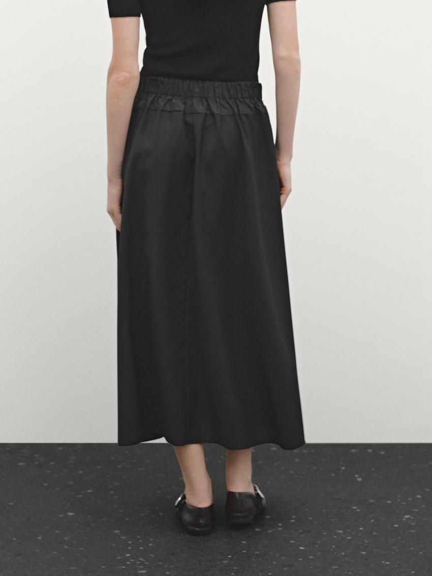 Massimo Dutti Wool Blend Technical Fabric Elasticated Women Skirts Black | US-FS5982164